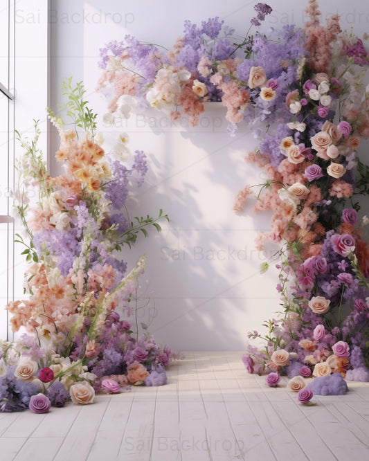 Living room Violet Floral Decor Maternity Theme Backdrop