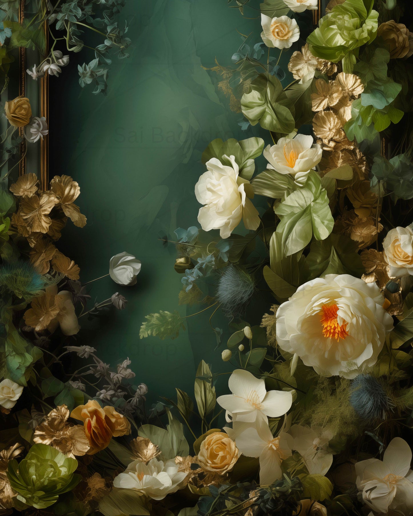 Green Floral Studio Set Backdrop