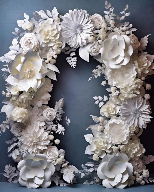 Monochromatic Floral Majesty Arch Theme Backdrop