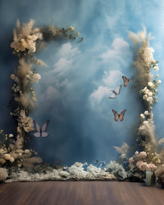 Cloudy Floral Studio Set Backdrop