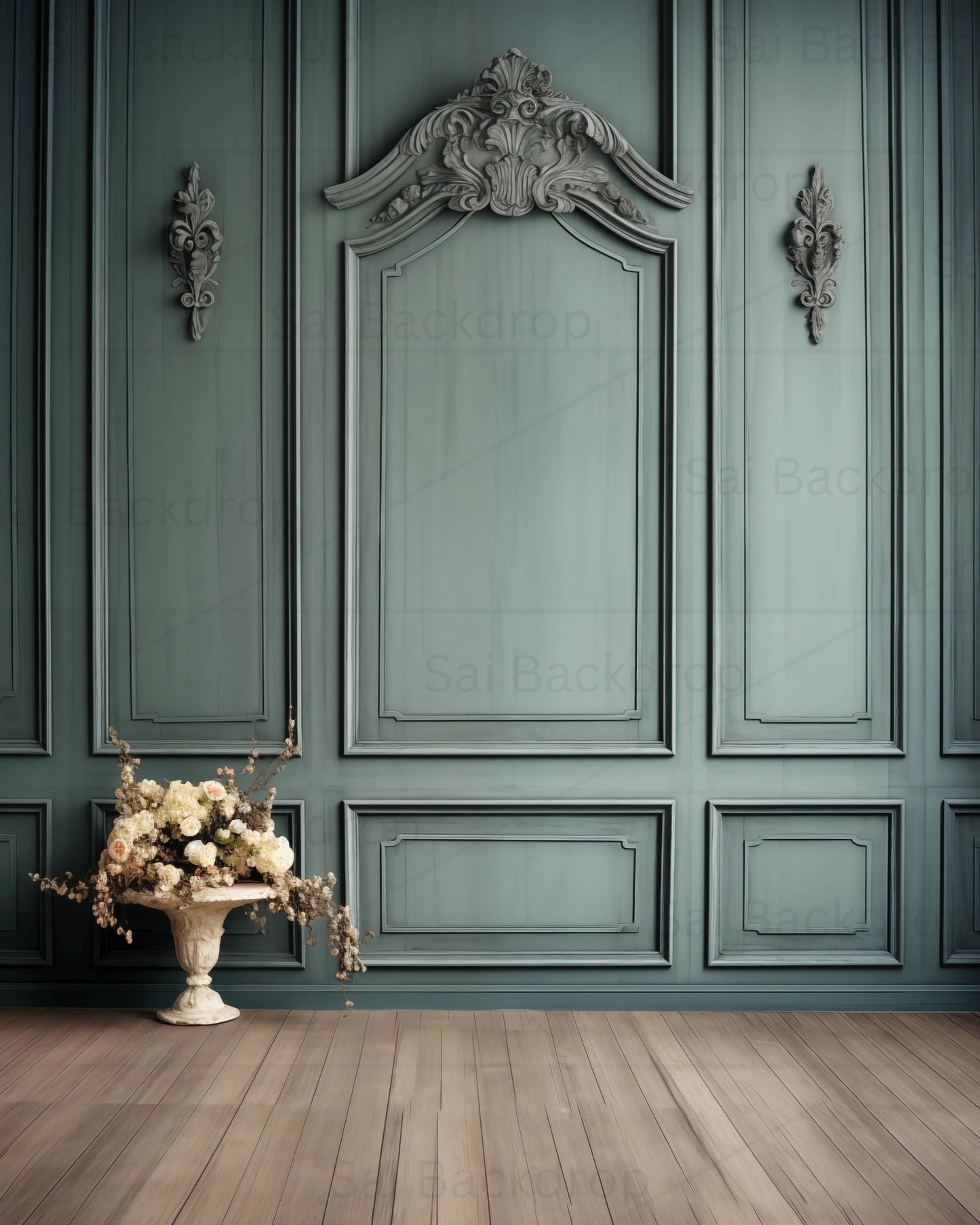 Blueish Green wainscoting Backdrop