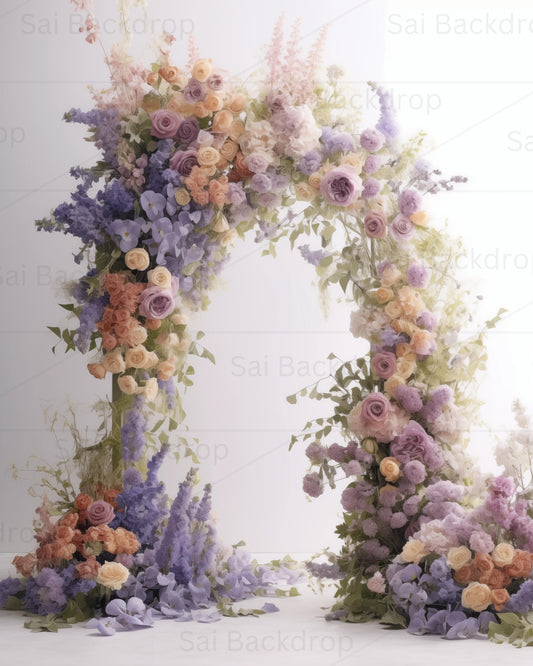 Violet Floral Abstract Wedding Theme Backdrop