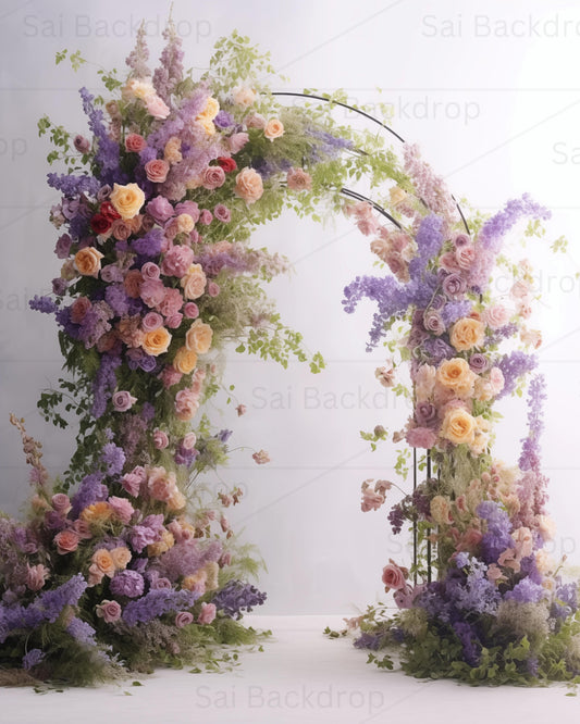 Violet Floral Arch Wedding Theme Backdrop