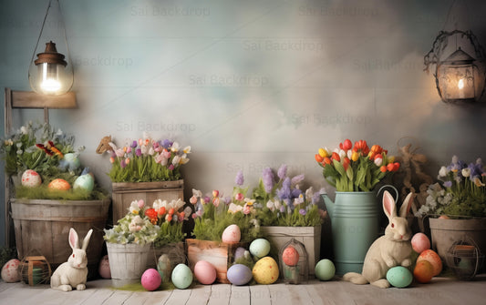Floral Indoor Easter Theme Fabric Backdrop