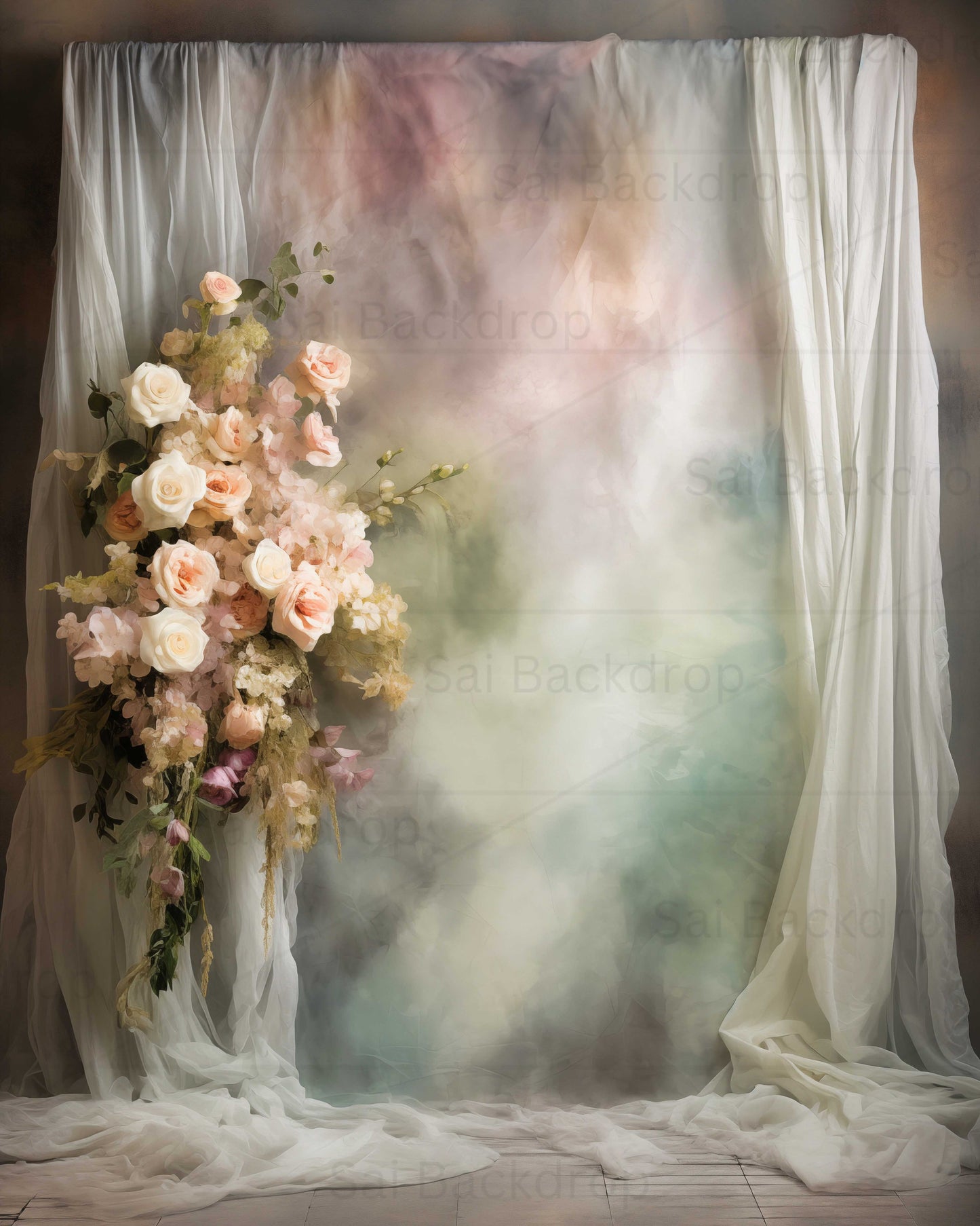 Ethereal Floral Veil Backdrop Theme Backdrop