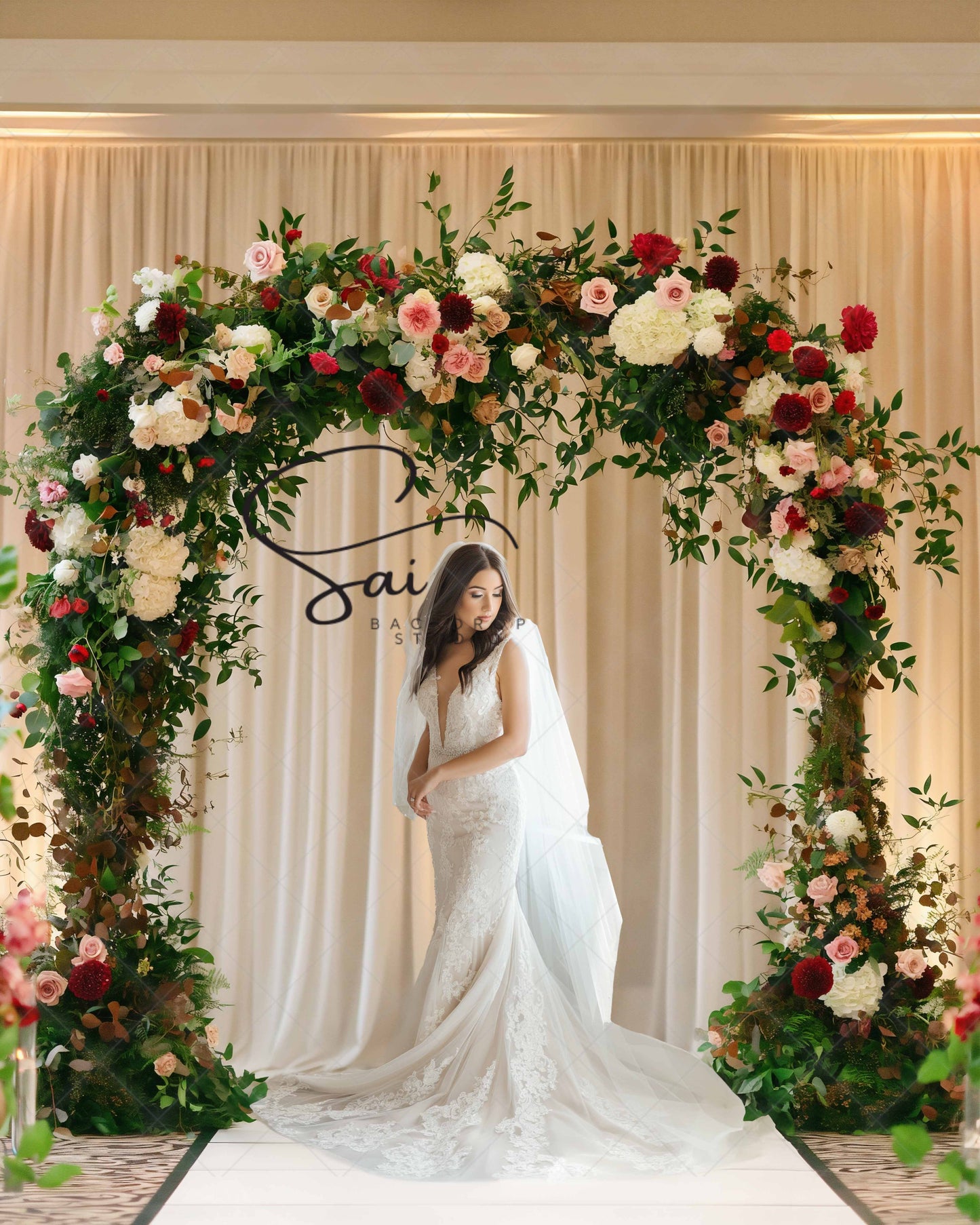 Floral Elegance Arch - Digital Backdrop - With Personal and Commercial License for Businesses