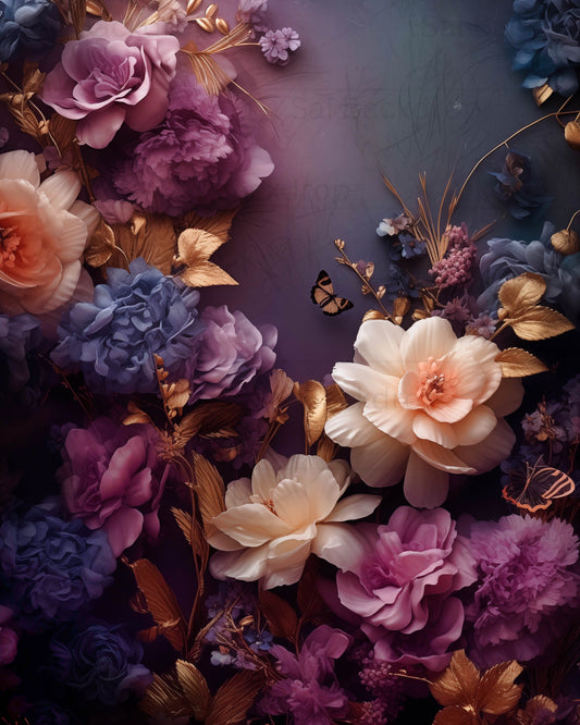 Purple Floral Studio Set Backdrop