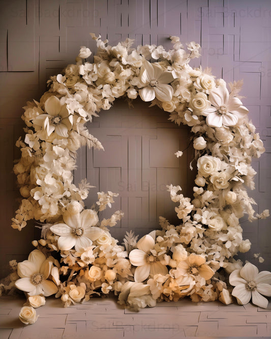 Ivory Floral Elegance Arch Theme Backdrop