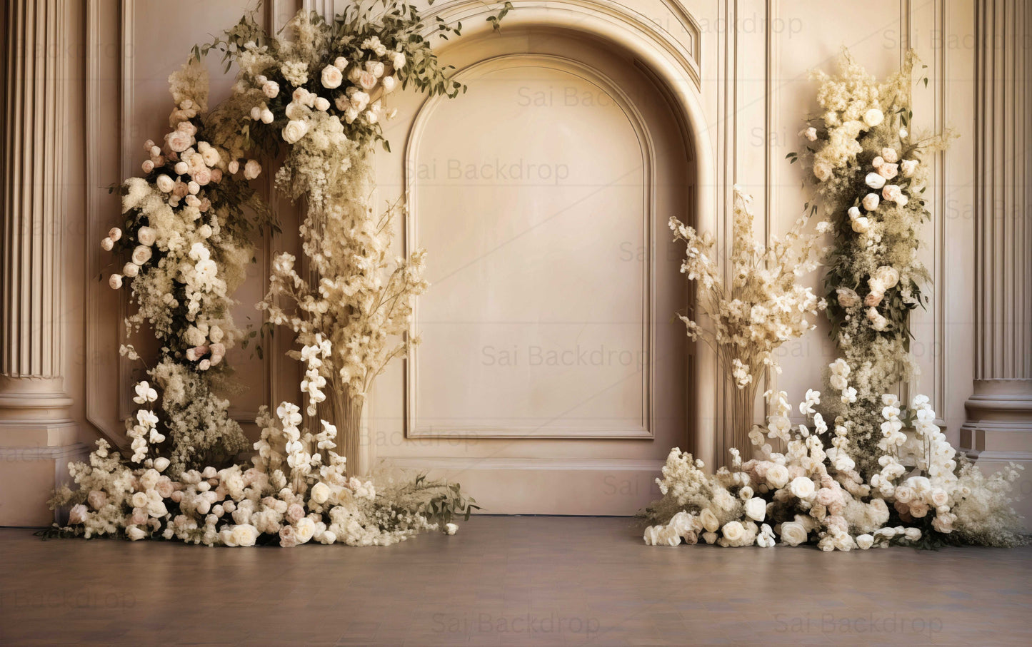 Ivory Floral Grandeur Theme Backdrop