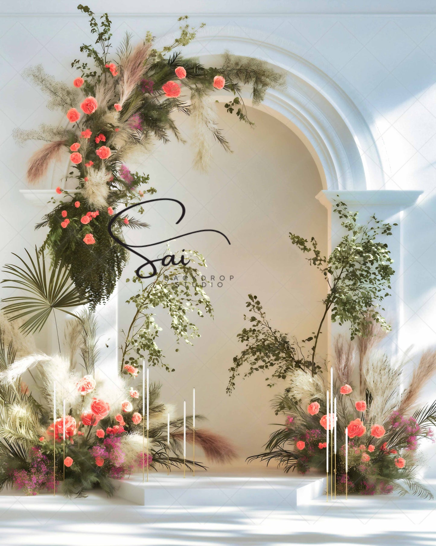 Modern Floral Artistry Arch - Digital Backdrop - With Personal and Commercial License for Businesses