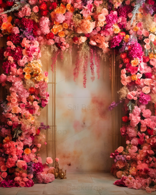 Pink and Red Floral Wedding Decor Backdrop