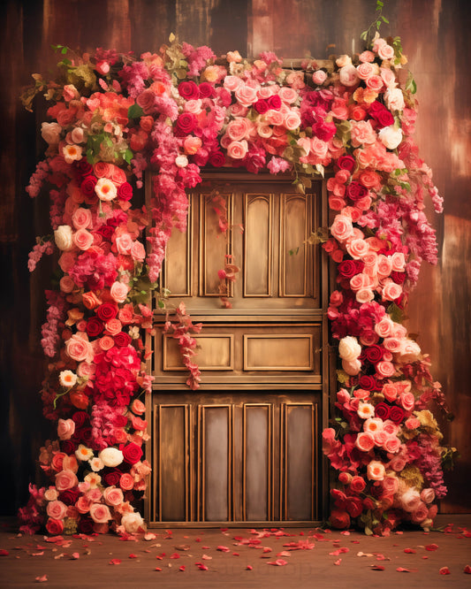 Pink and Red Floral Door Decor Backdrop