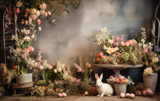 Textured Floral Indoor Easter Theme Fabric Backdrop