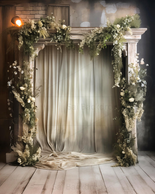 Vintage Pillar Wedding Floral Theme Backdrop